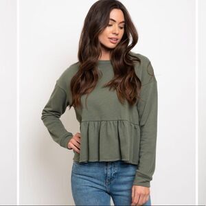 Olive Ruffle Sweatshirt 